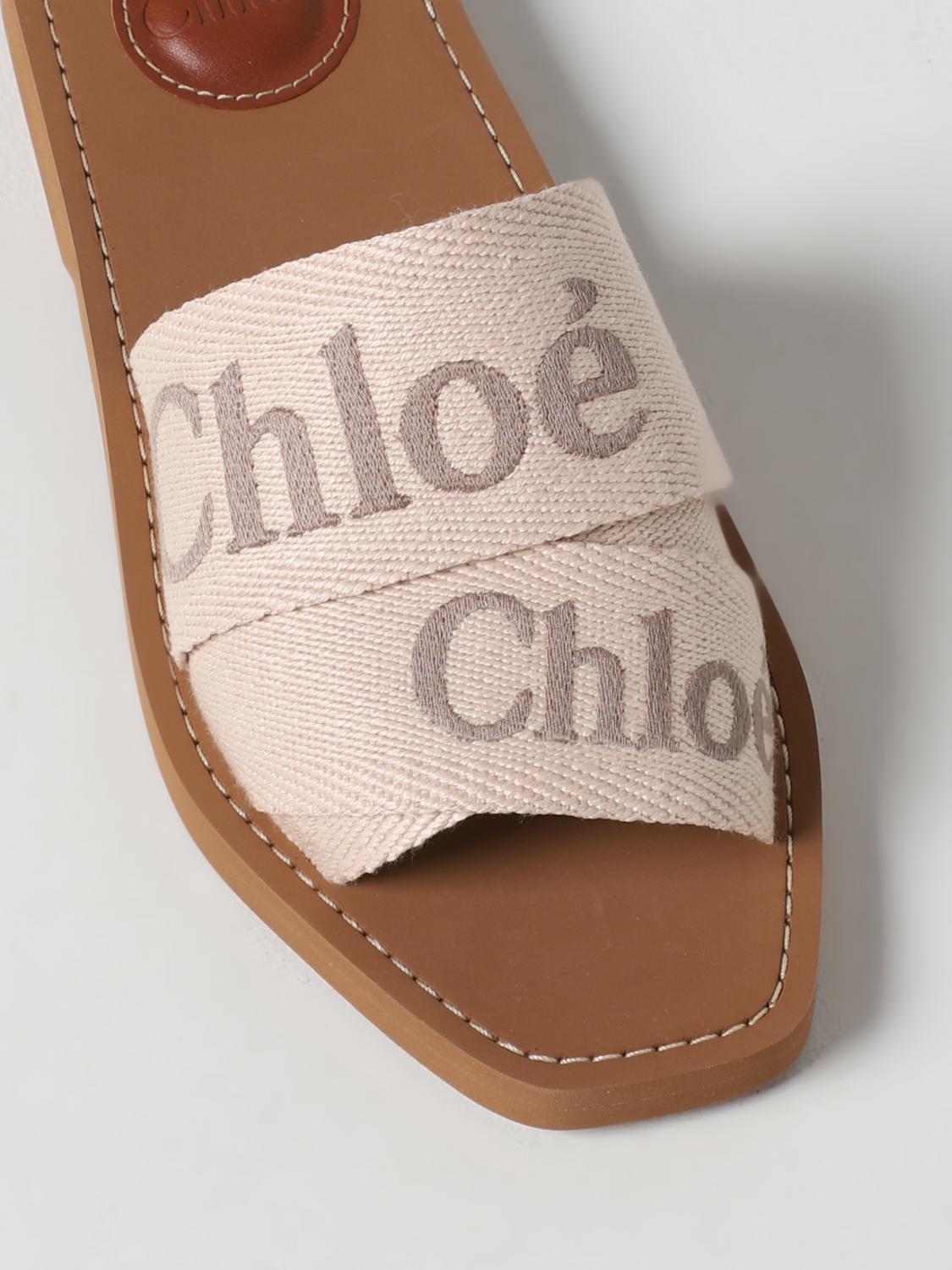 woody chloé sandal in canvas with embroidered logo