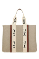 CHLOE Woody Large Brown Leather Trimmed Canvas Tote