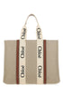 CHLOE Woody Large Brown Leather Trimmed Canvas Tote