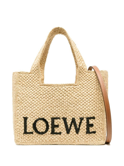 Loewe Small Loewe Font Tote Bag In Raffia