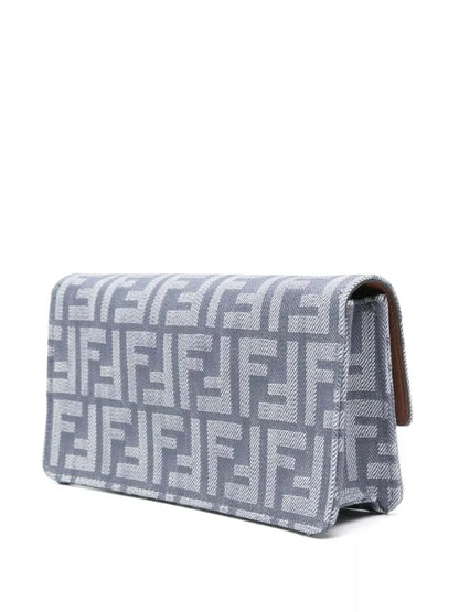 denim-effect ff jacquard baguette wallet on chain