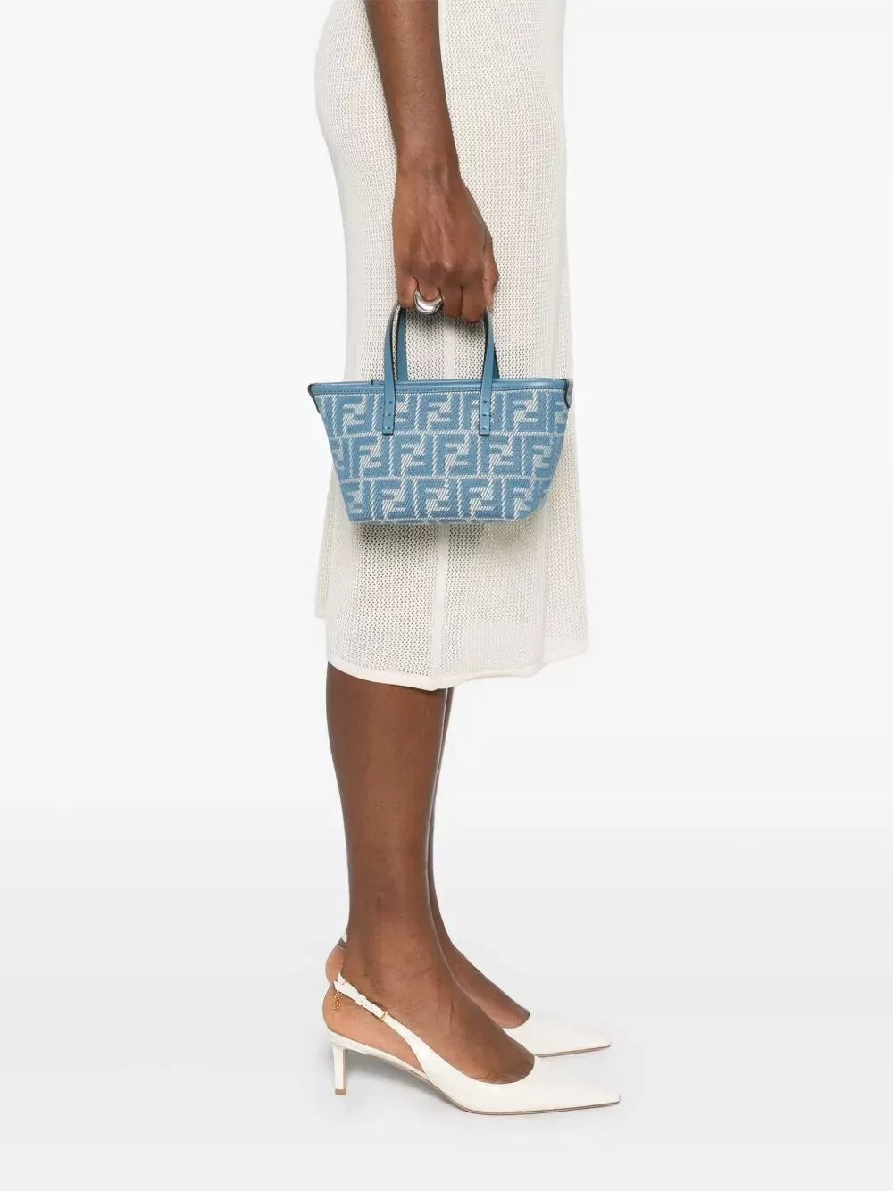 denim-effect ff jacquard roll mini bag