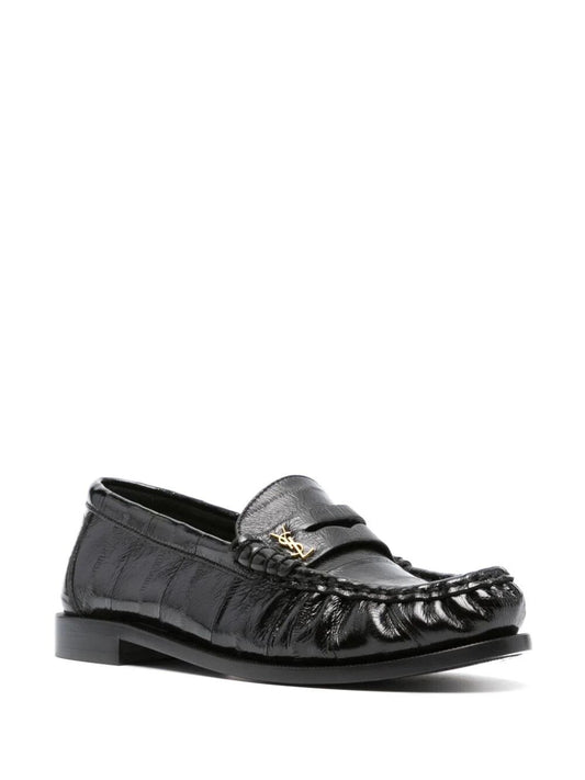 logo-plaque leather loafers