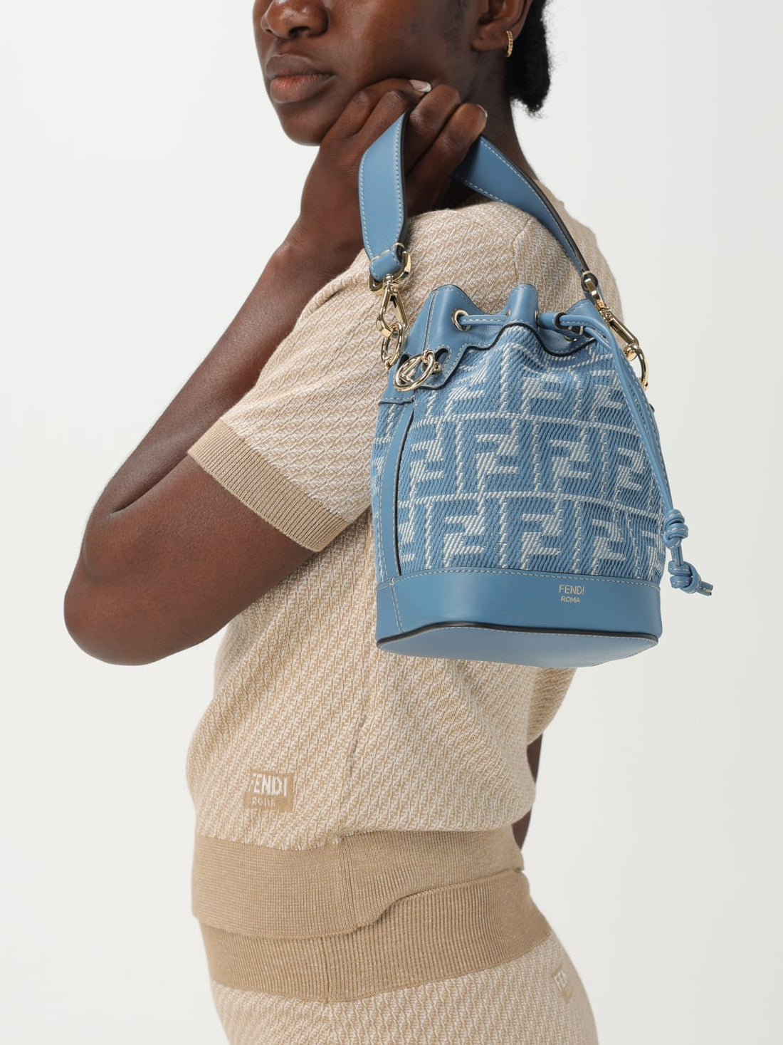 mon tresor ff denim bucket bag