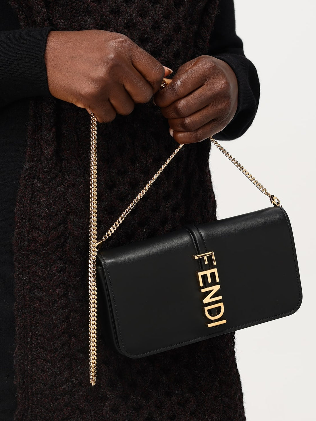 fendigraphy leather chain wallet