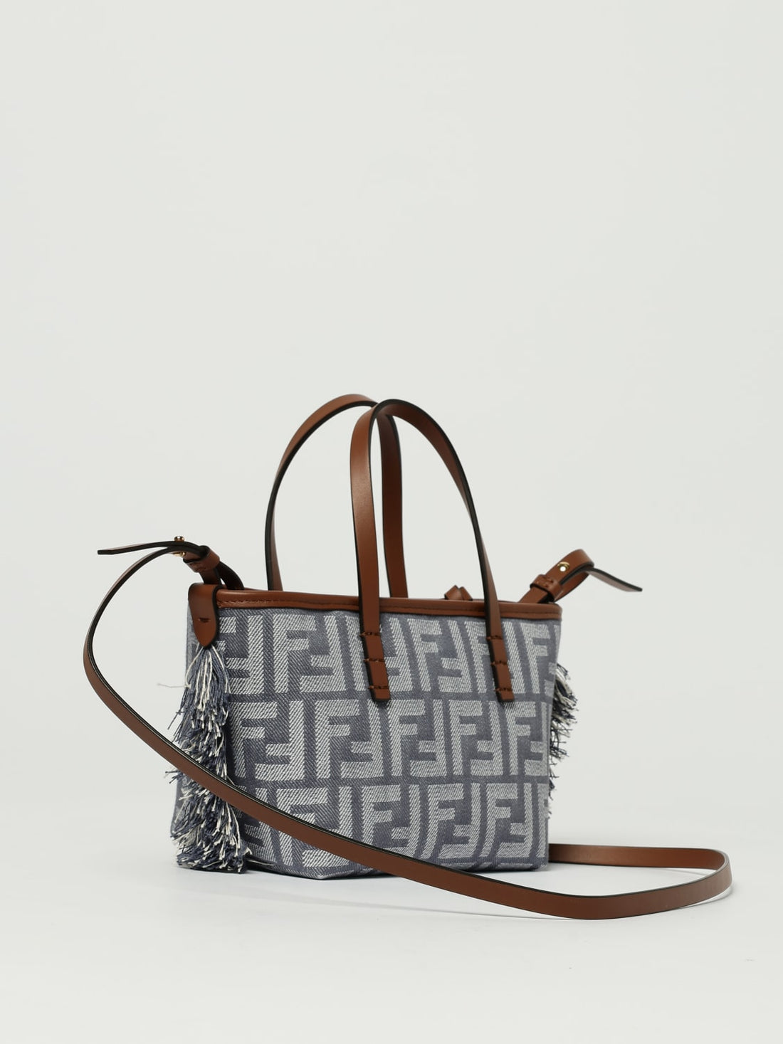 roll mini ff fringe denim bag