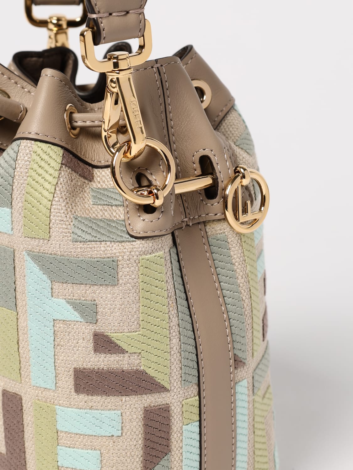 fendi mon tresor canvas and leather bag with jacquard ff monogram