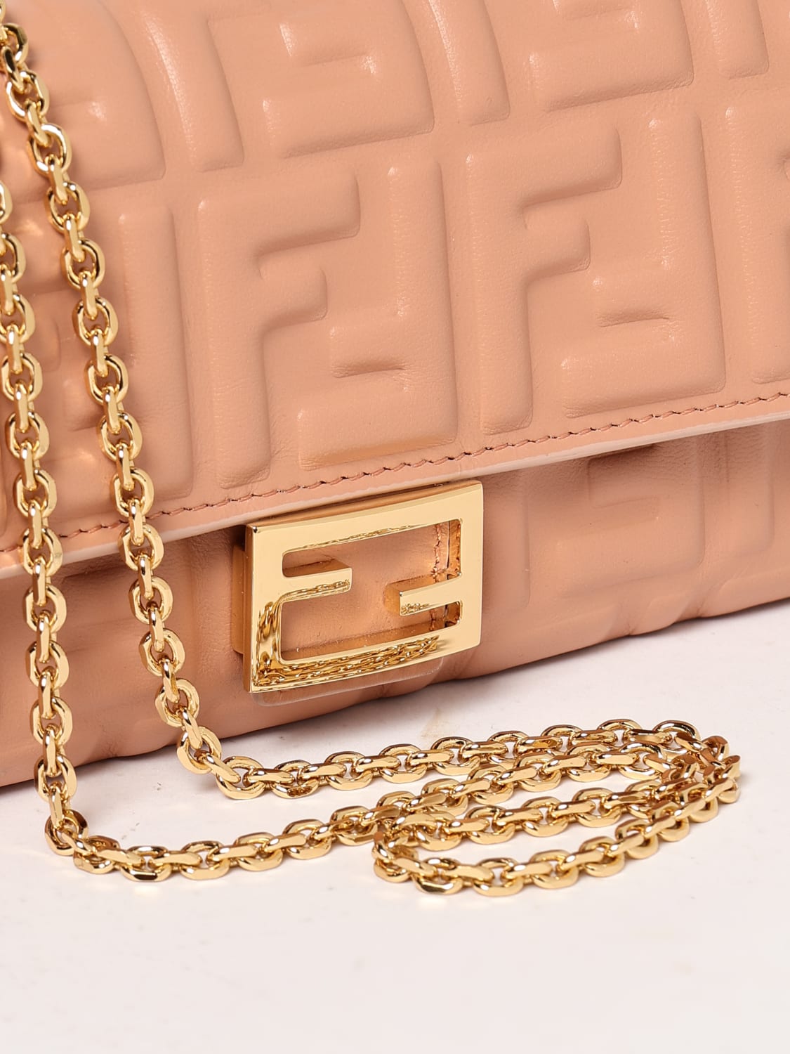baguette ff leather chain wallet