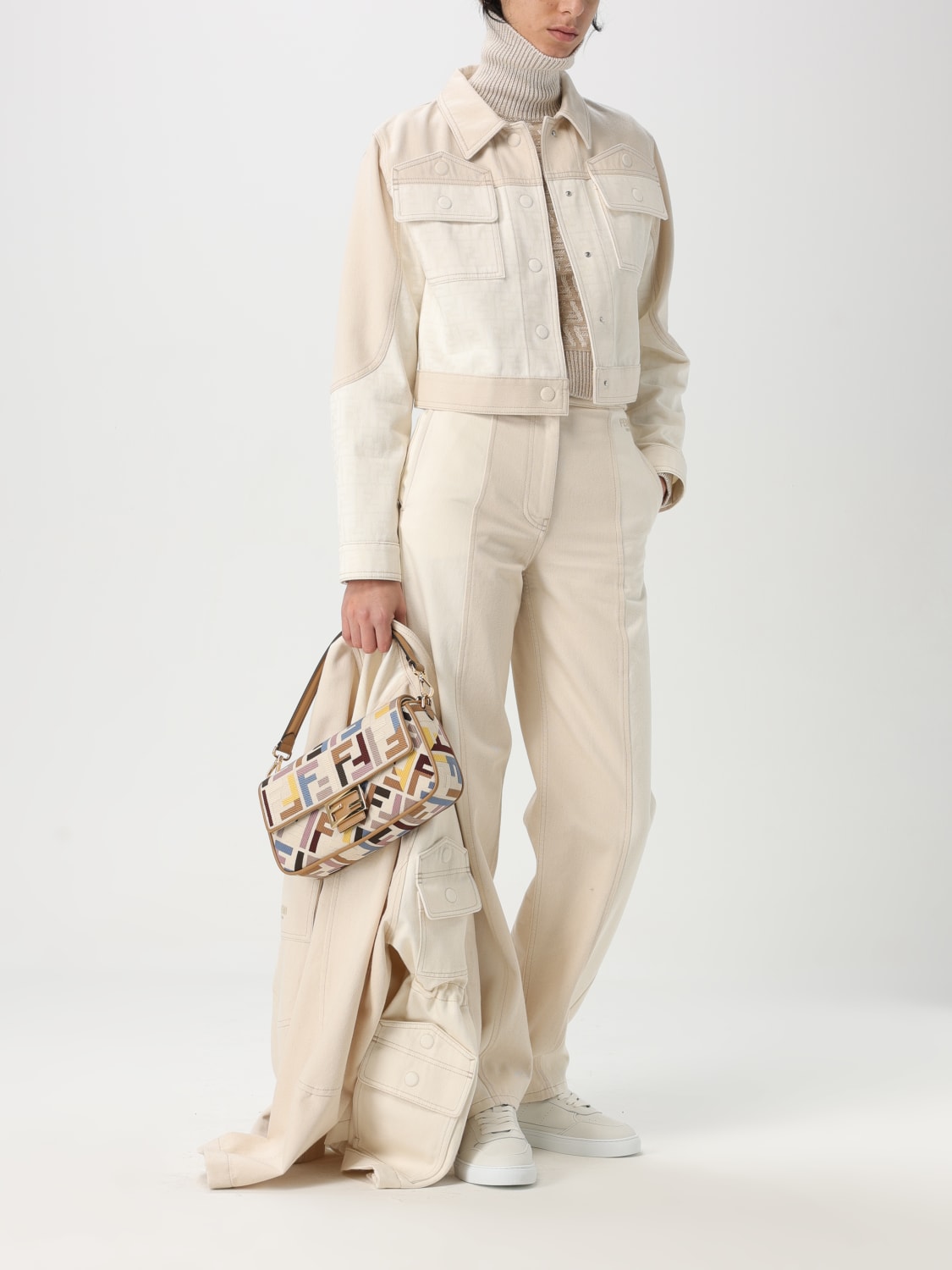 fendi baguette canvas handbag with ff jacquard monogram