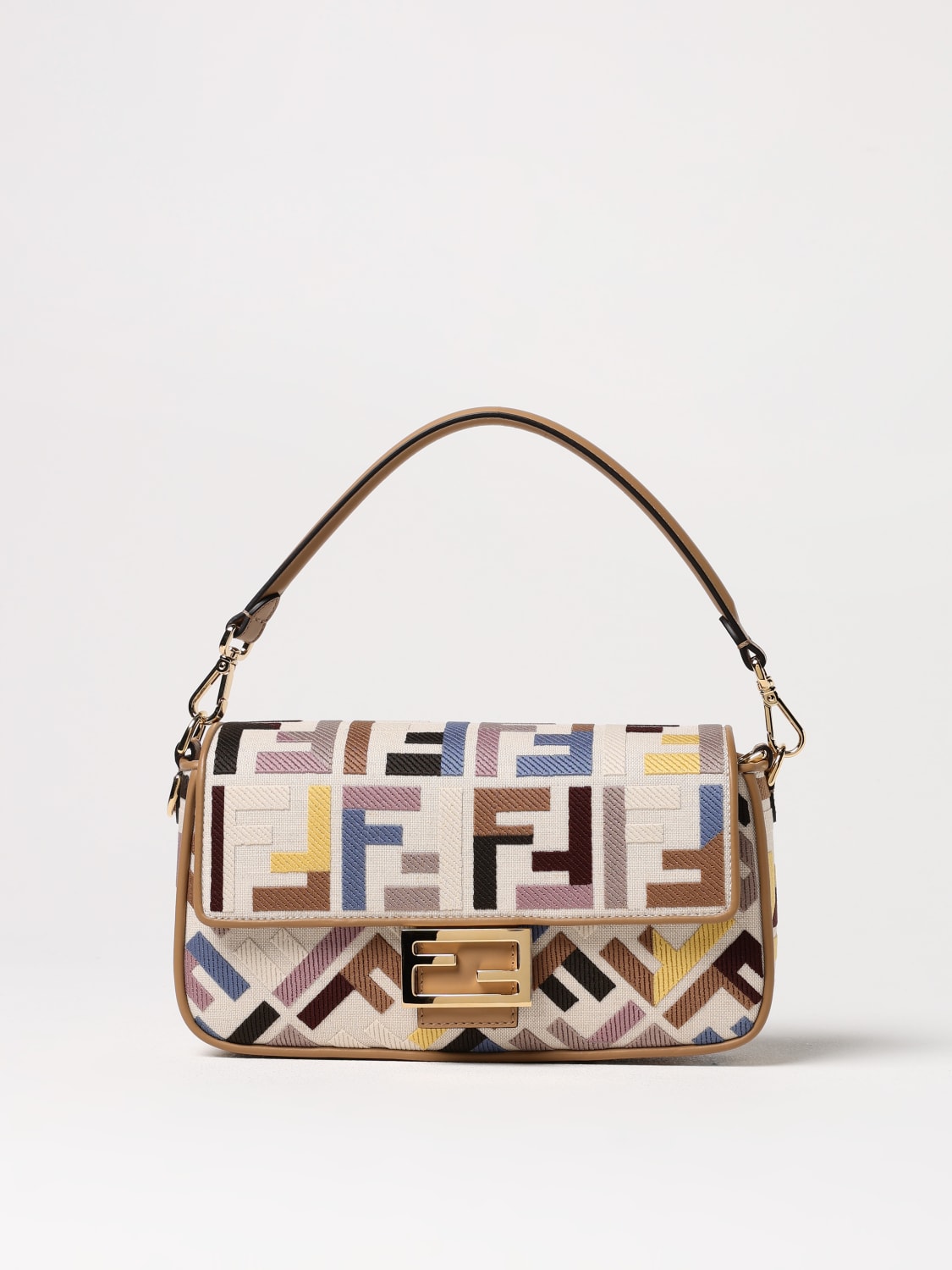 Fendi Fendi Baguette Canvas Handbag With Ff Jacquard Monogram