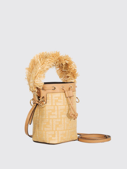 mon tresor ff raffia bucket bag