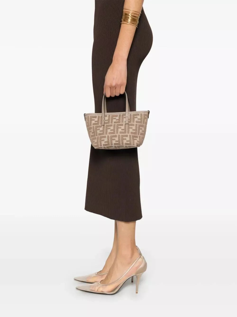 denim-effect ff jacquard roll mini bag