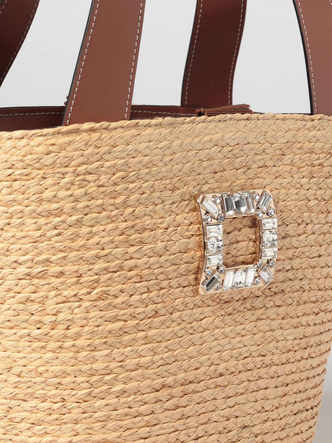 viv' skate raffia bag with jewel buckle