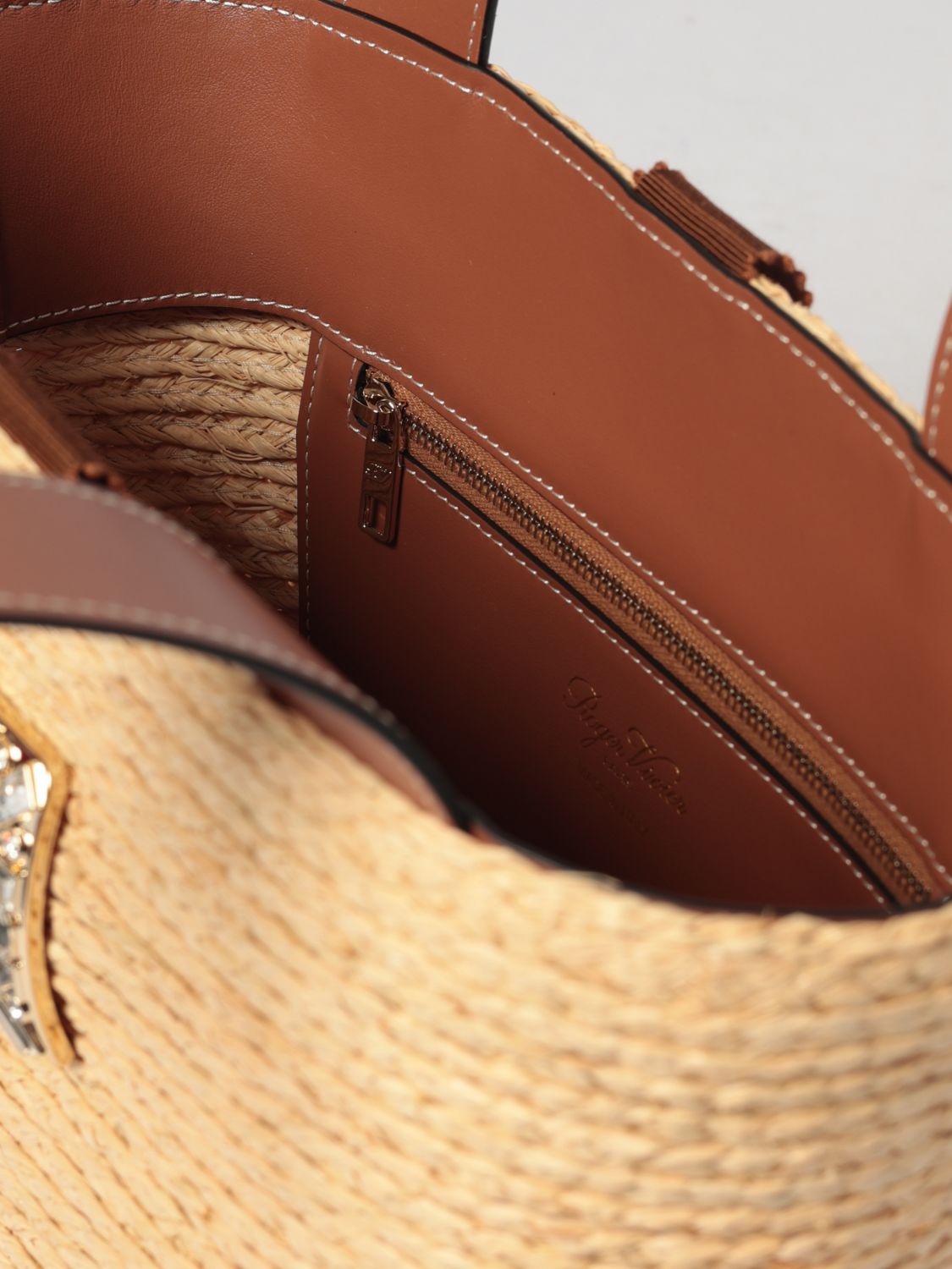 viv' skate raffia bag with jewel buckle