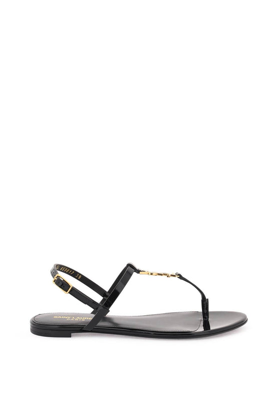 Saint Laurent Patent Leather Cassandra Flat Sandals 