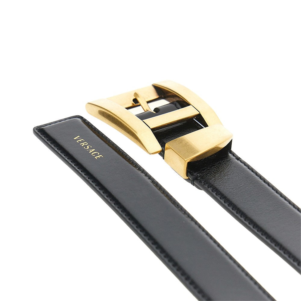 VERSACE 80 leather belt with logo print