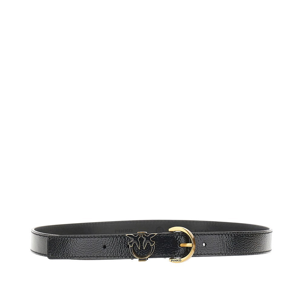 grained leather love birds belt