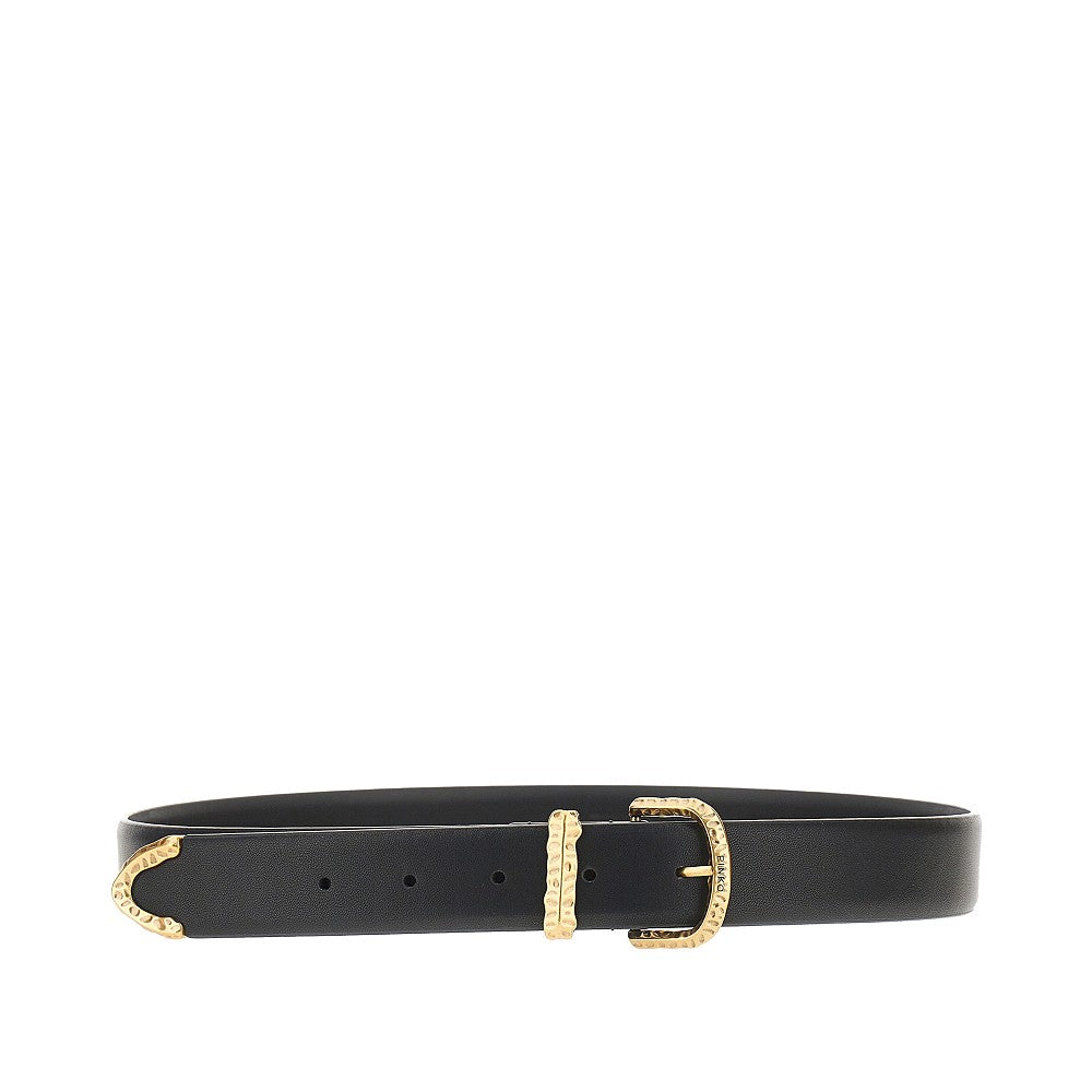 PINKO XS hammered buckle leather belt