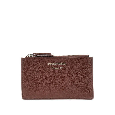 grained leather card holder with logo
