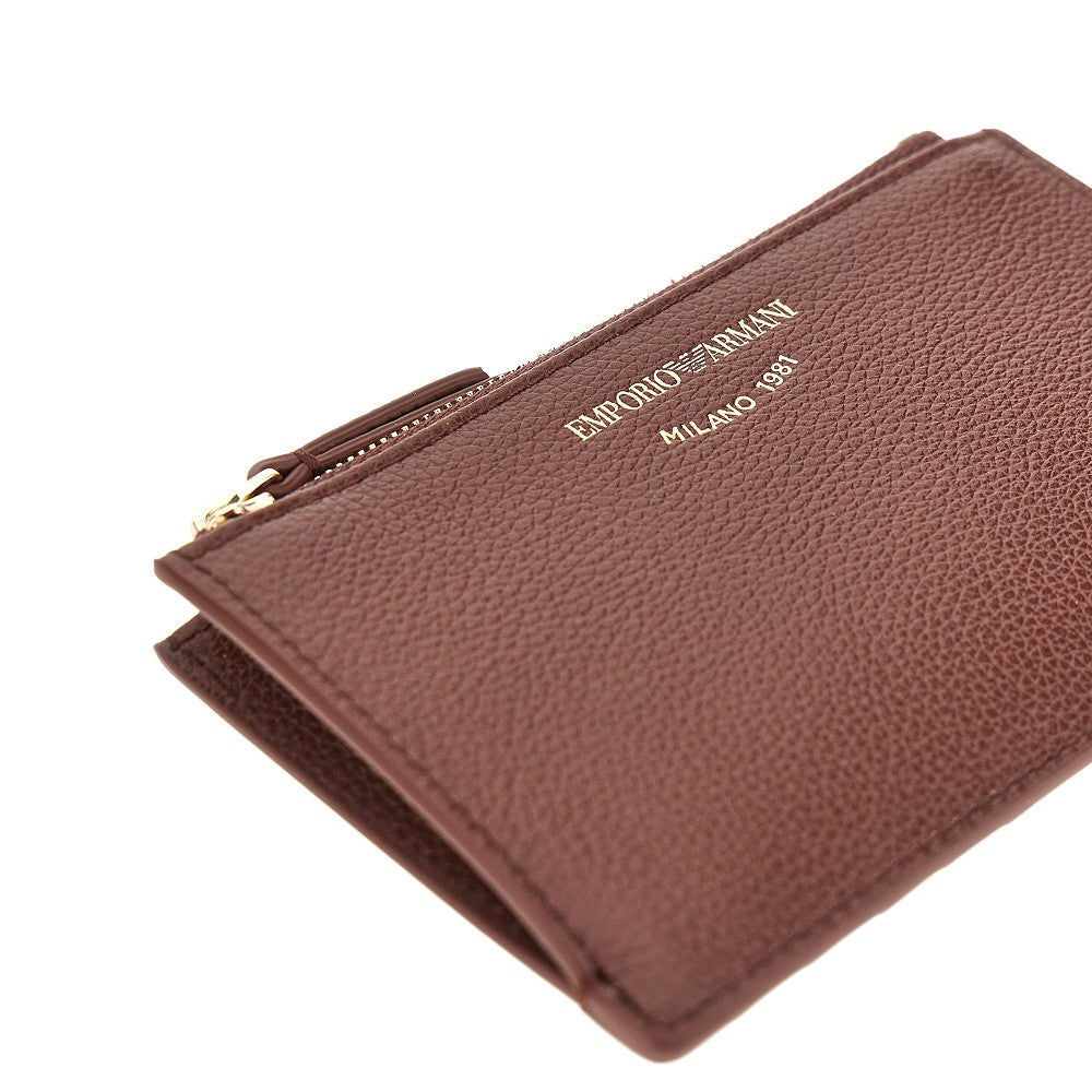 grained leather card holder with logo