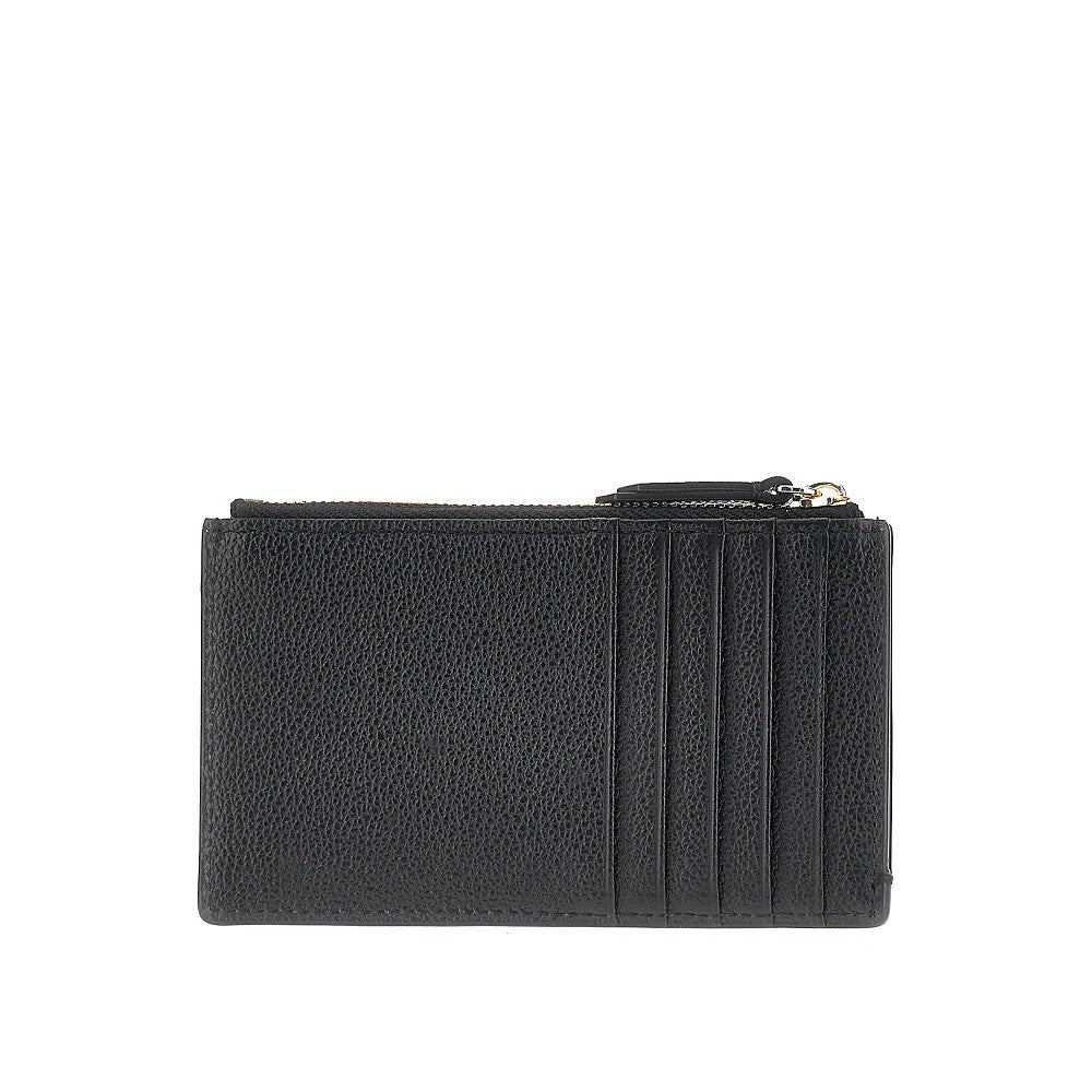 grained leather card holder with logo