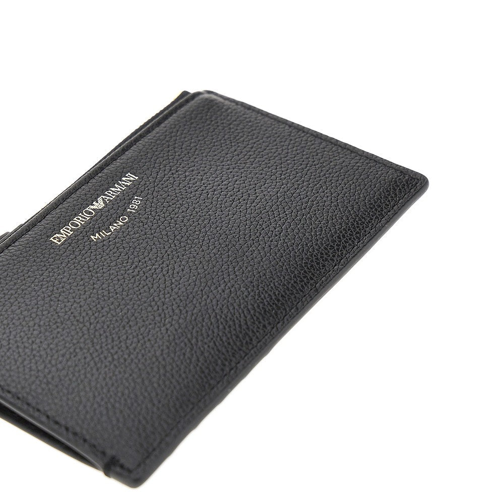 grained leather card holder with logo