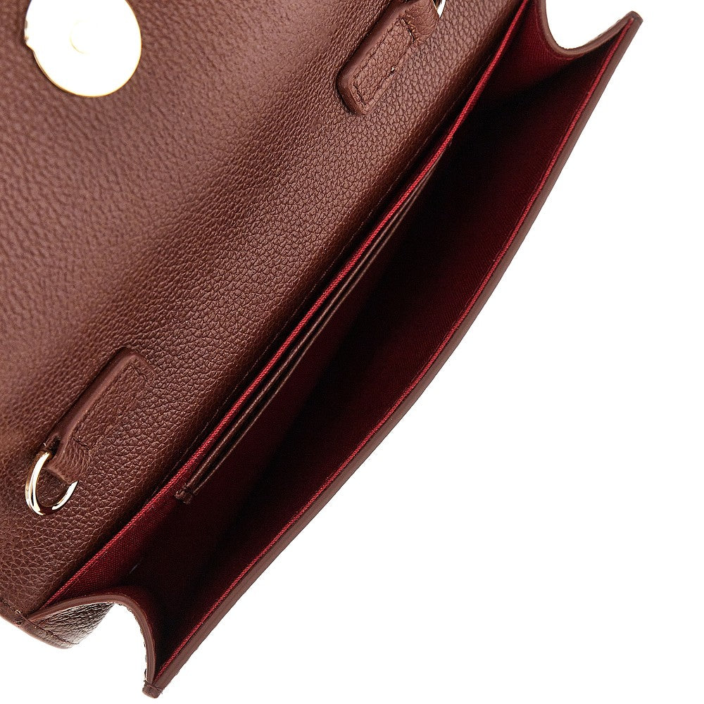 grained leather clutch with chain