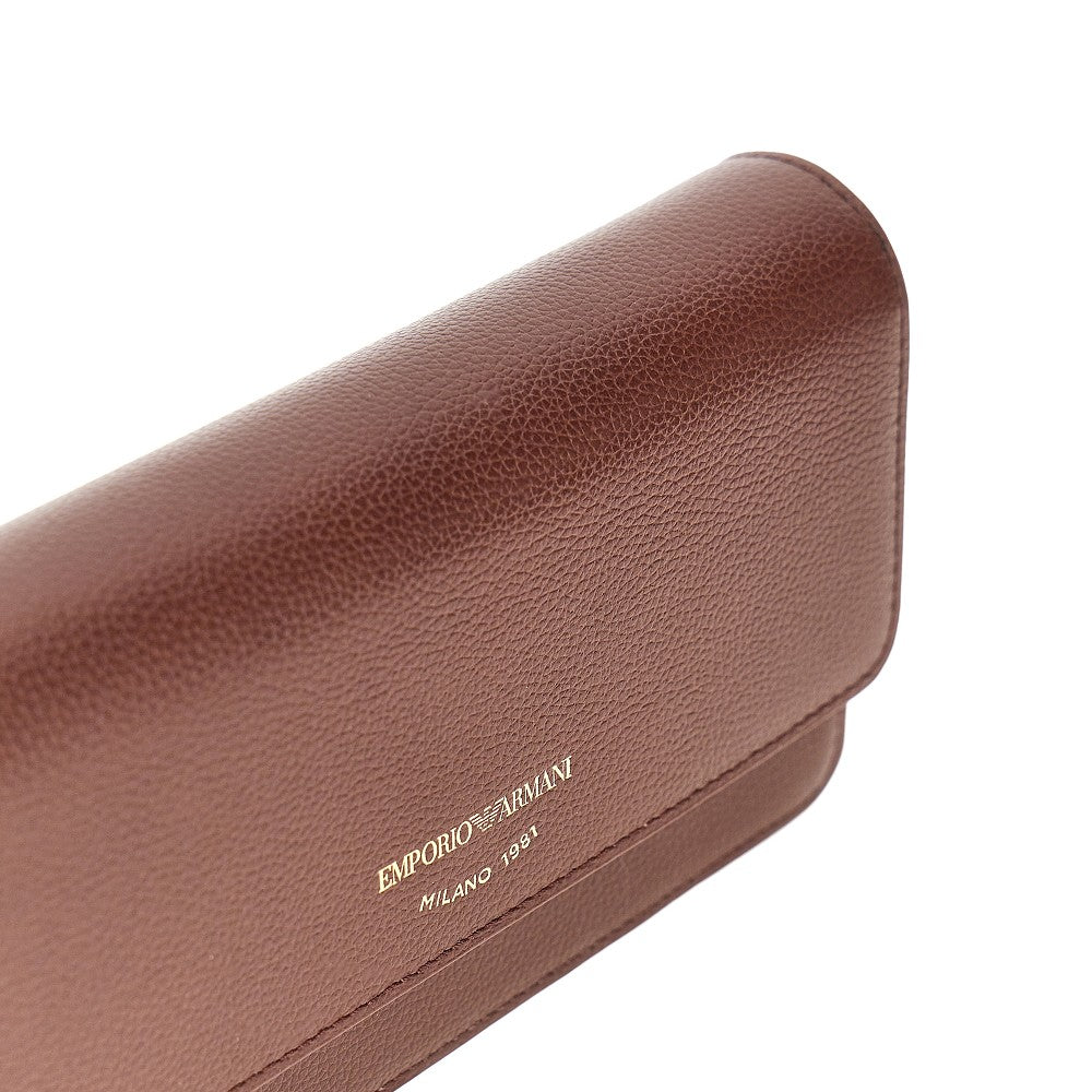 grained leather clutch with chain