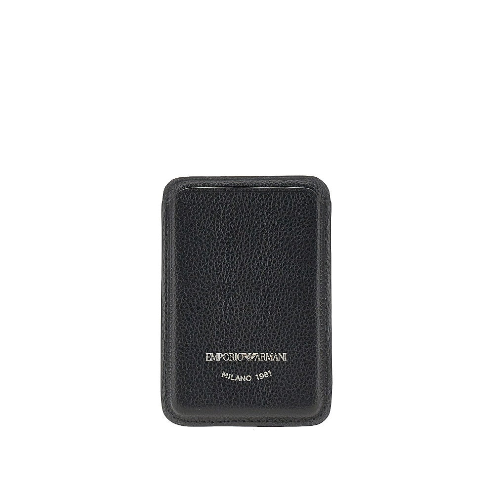 grained leather magnetic card holder