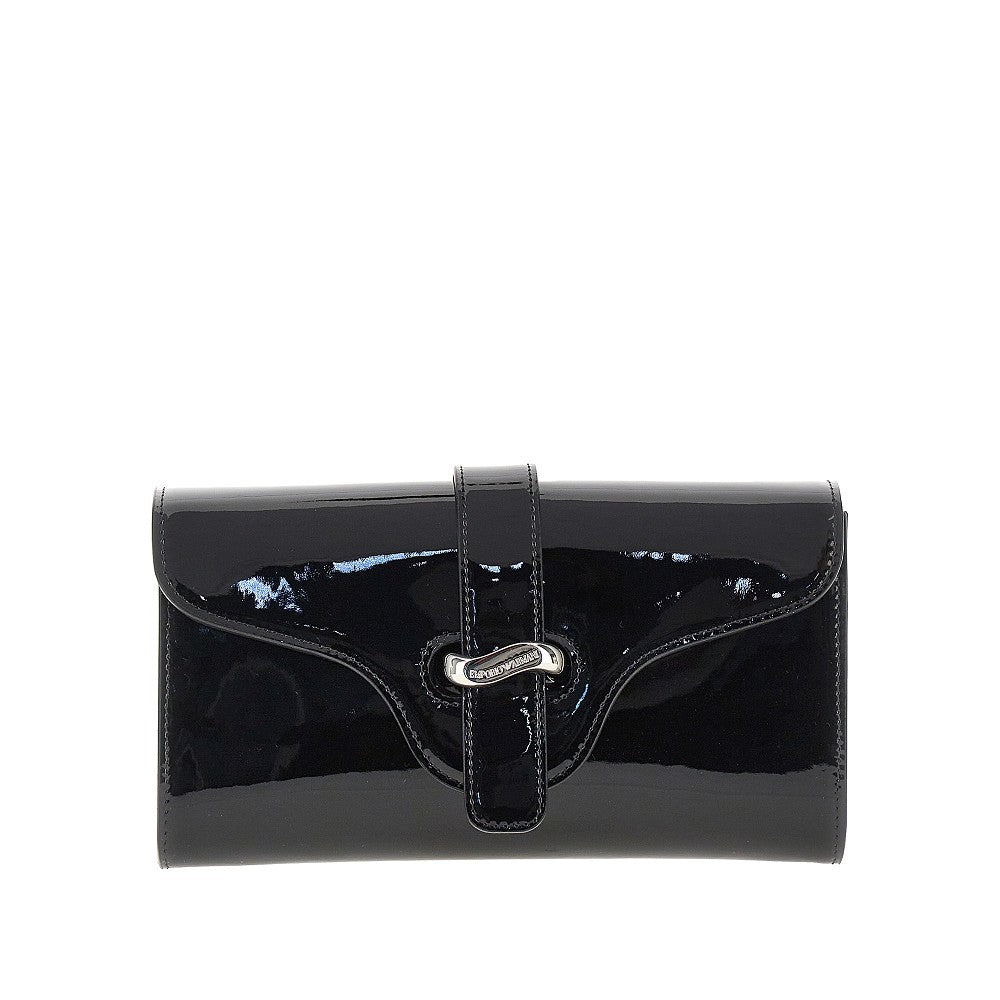 patent leather clutch with chain