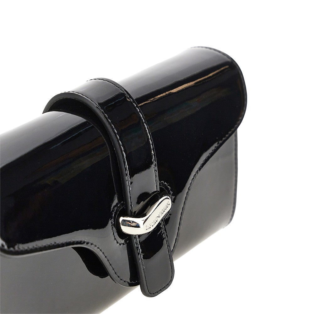patent leather clutch with chain