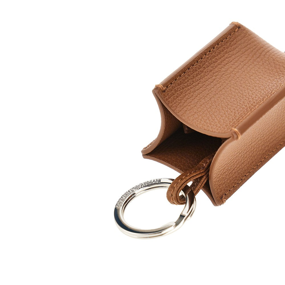 grained leather charm with logo plate