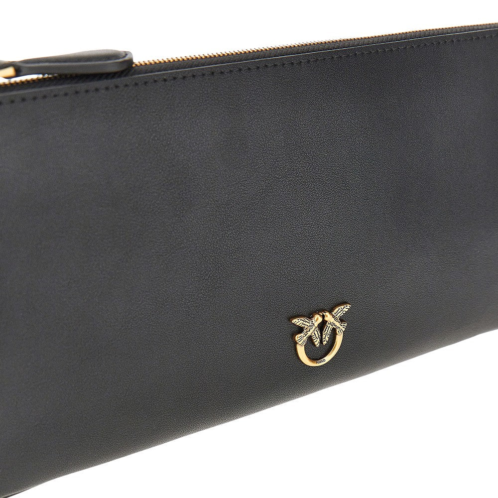leather flat pouch with chain