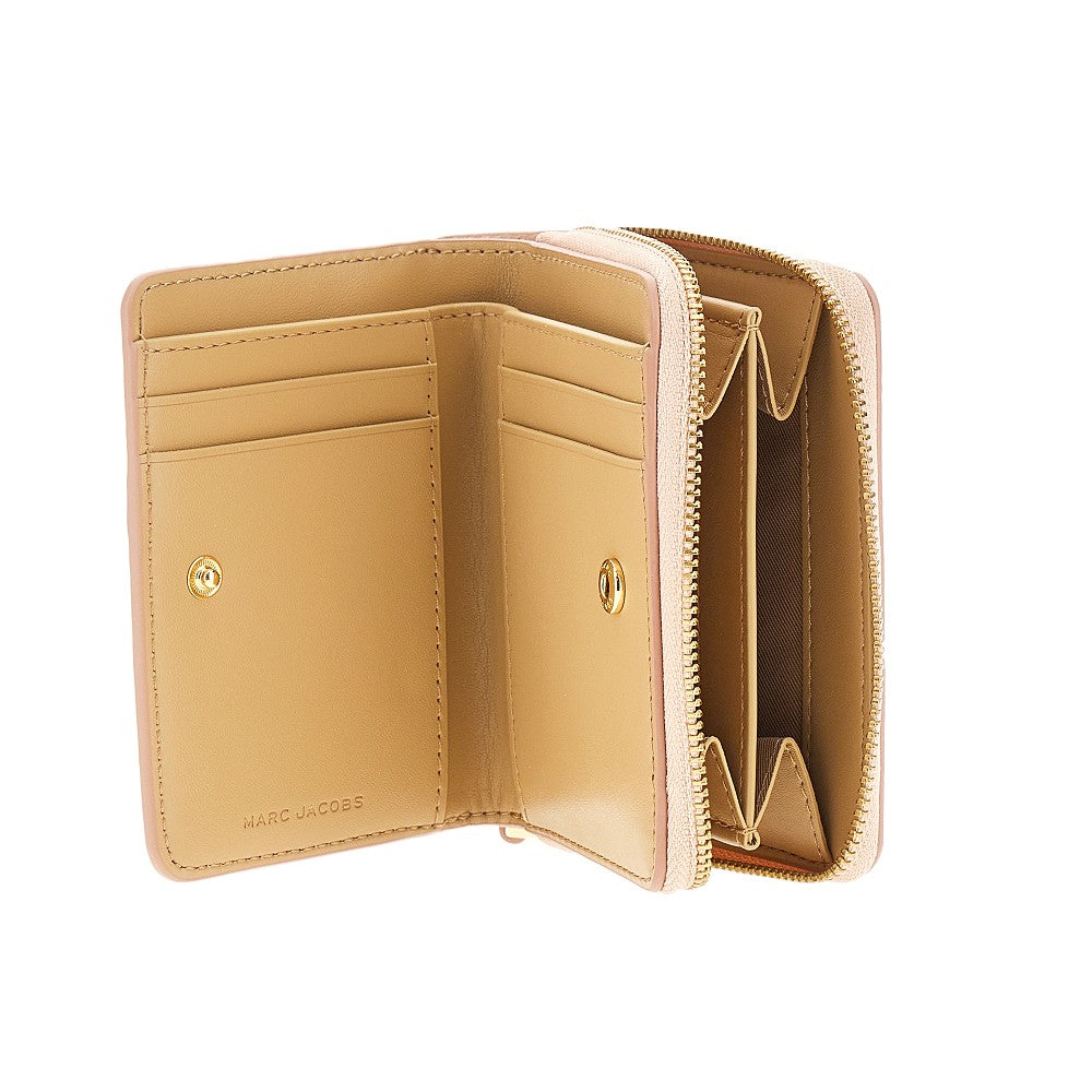 grained leather mini compact wallet