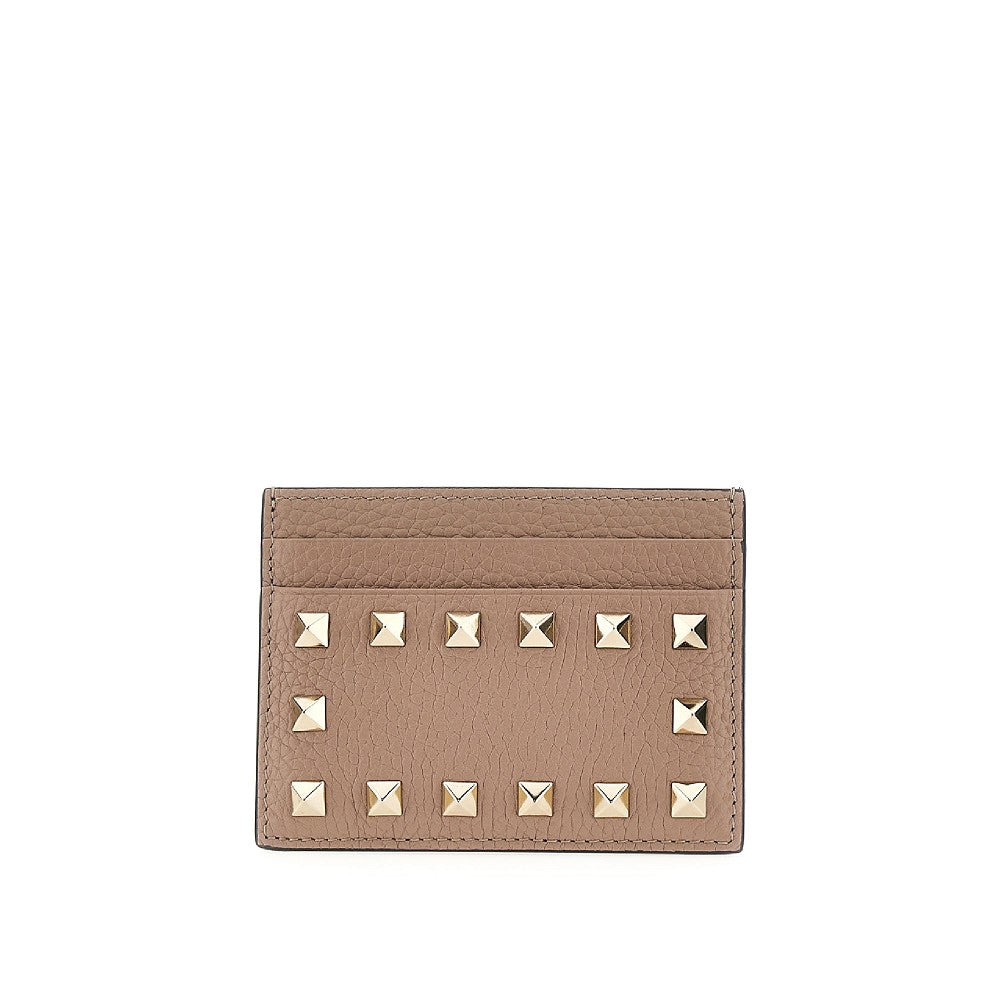 rockstud grained leather cardholder