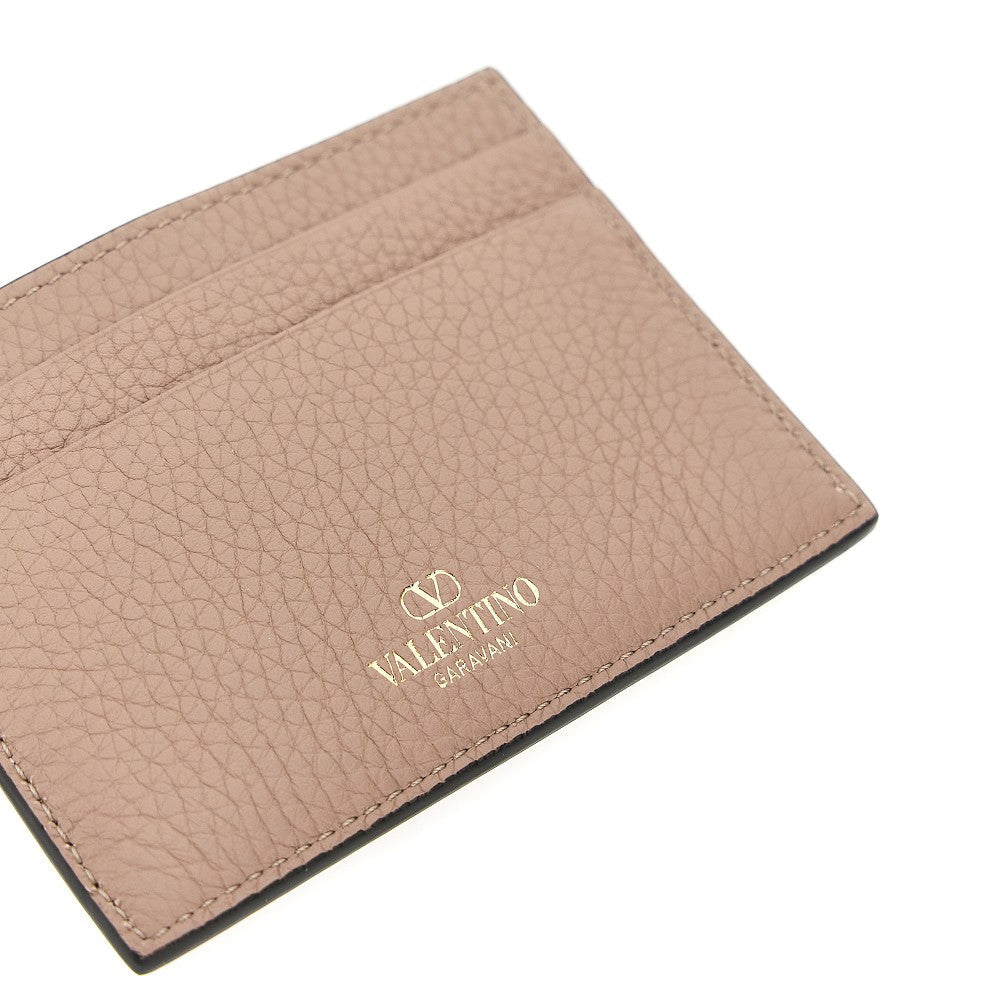 rockstud grained leather cardholder