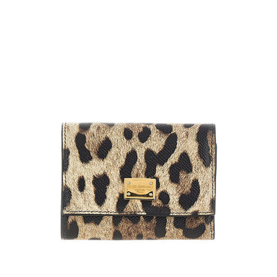 leopard-print leather french flap wallet