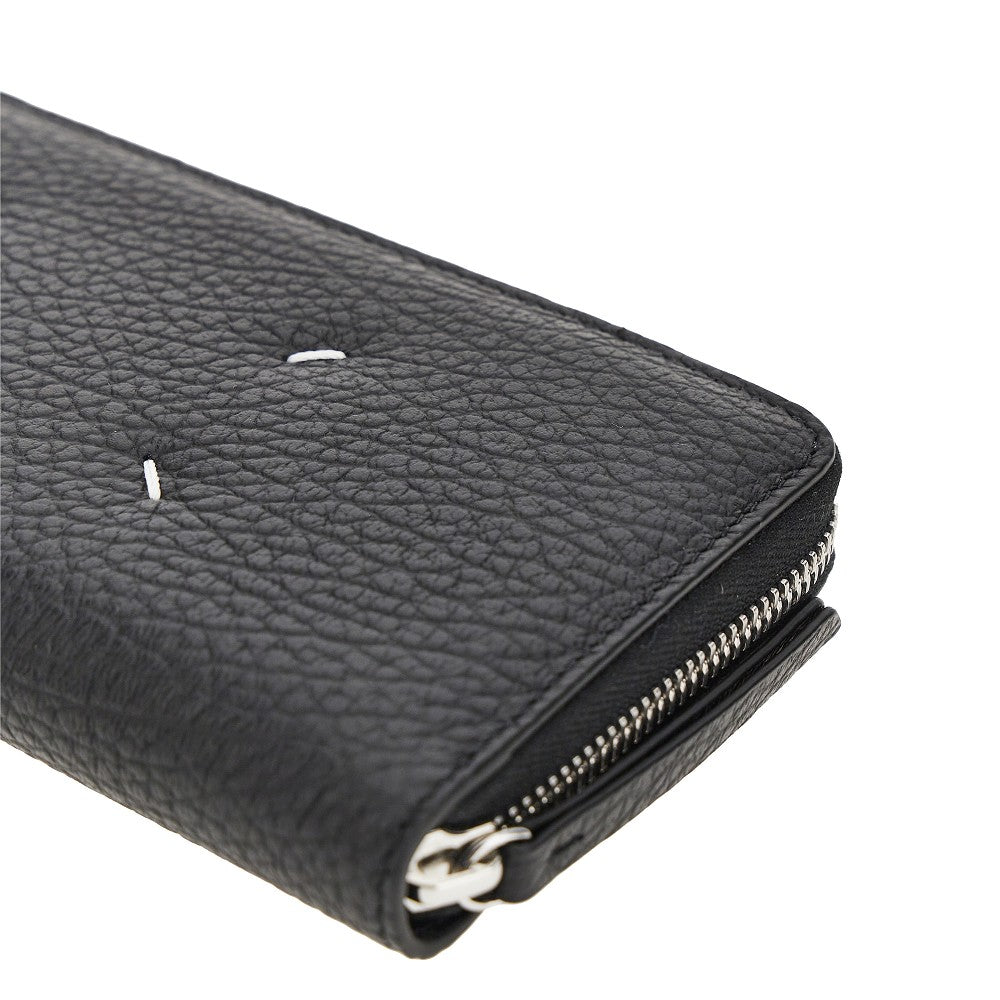 grained leather zip-around wallet