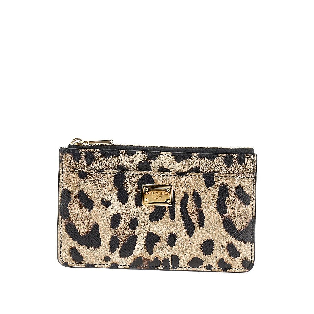 DOLCE &amp; GABBANA OS leopard-print leather cardholder pouch