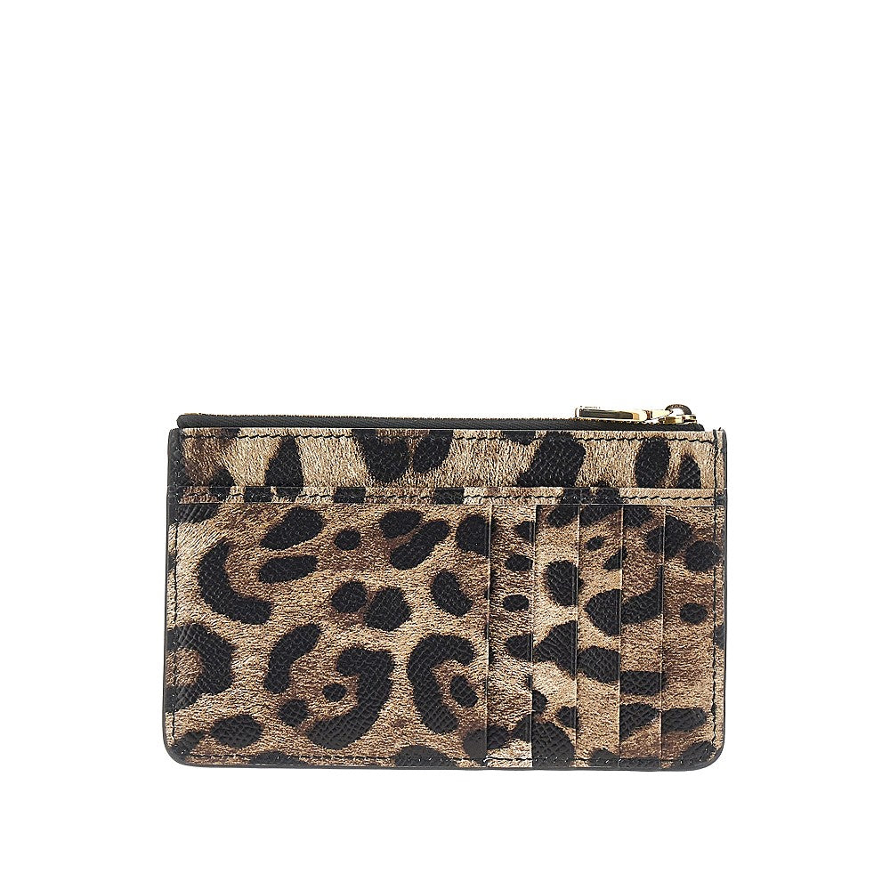 DOLCE &amp; GABBANA OS leopard-print leather cardholder pouch