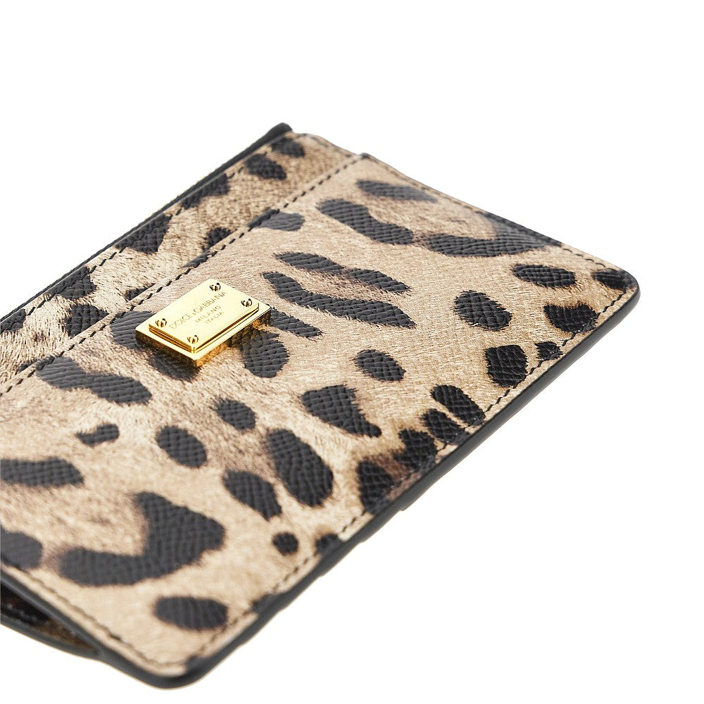 leopard-print leather cardholder pouch