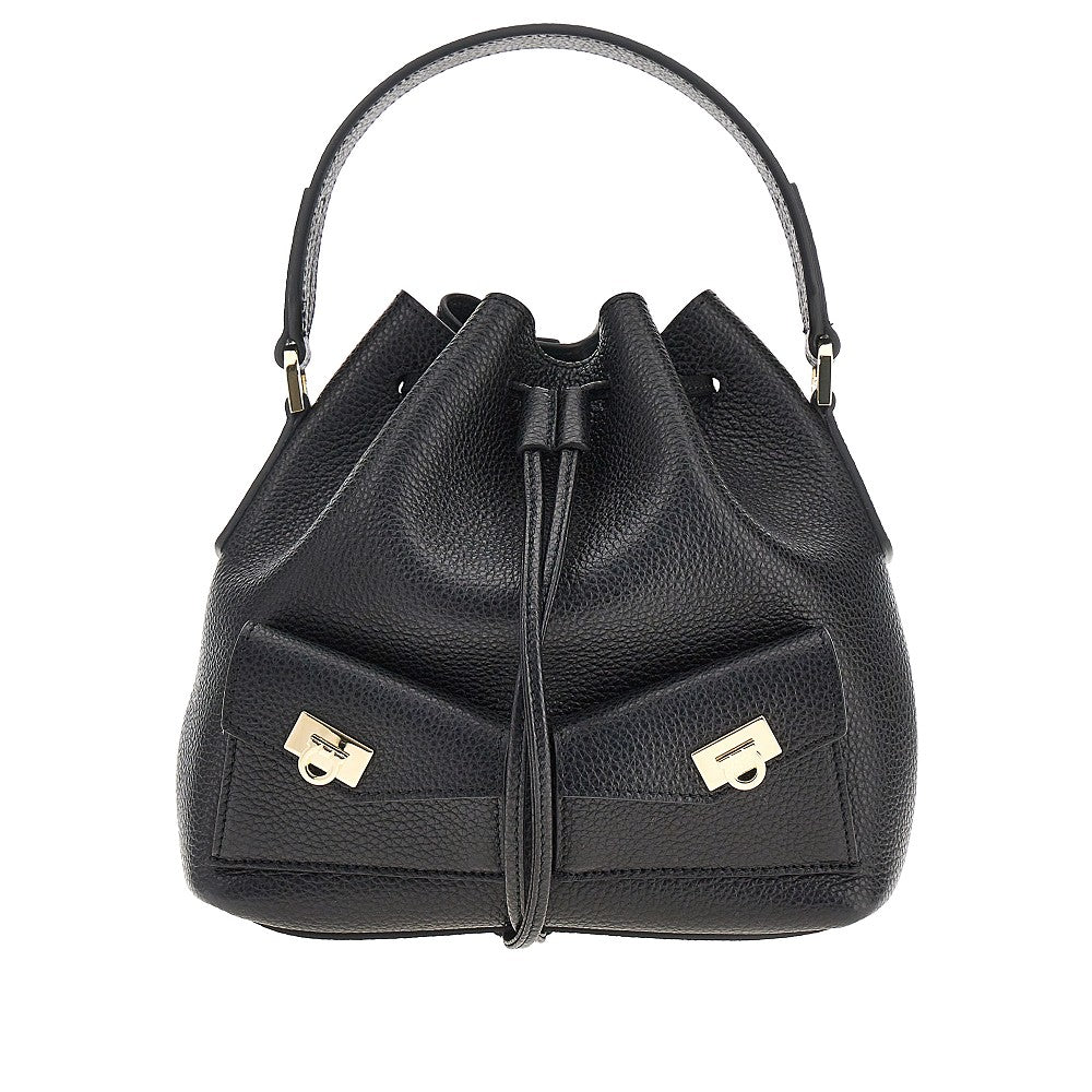 grained leather multipocket bucket bag