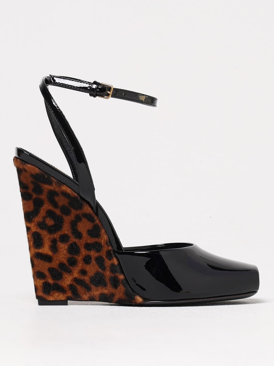 Saint Laurent Saint Laurent Le Scandale Patent Sandals With Animal-print Horsehair Wedge