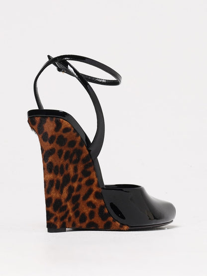 saint laurent le scandale patent sandals with animal-print horsehair wedge