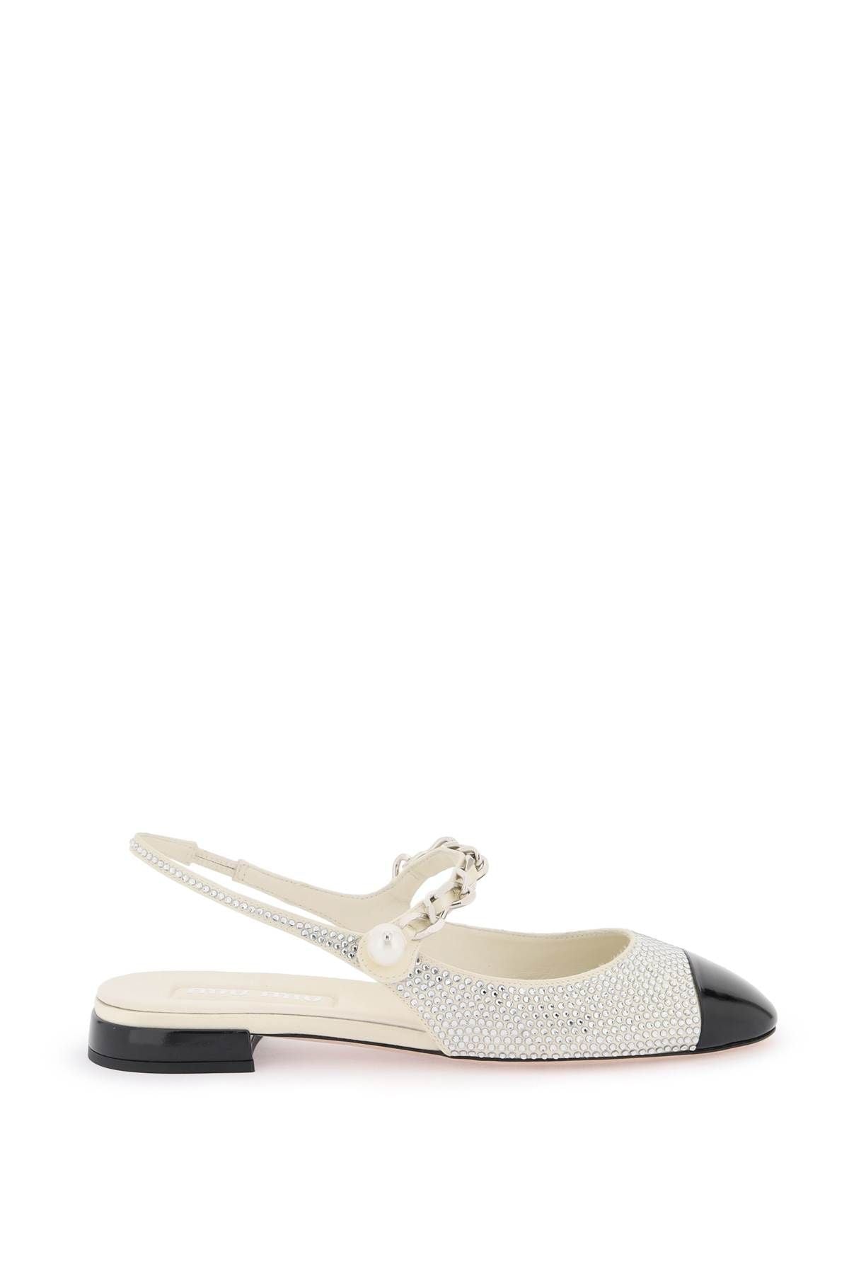 Miu Miu Satin Slingback Ballet Flats With Crystals 