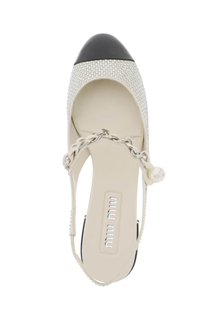 Satin Slingback Ballet Flats With Crystals