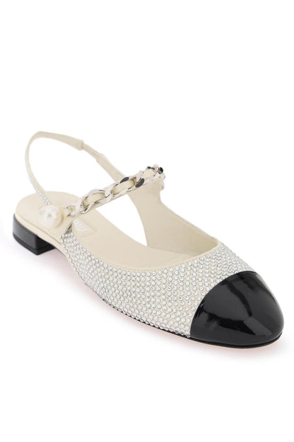 Satin Slingback Ballet Flats With Crystals