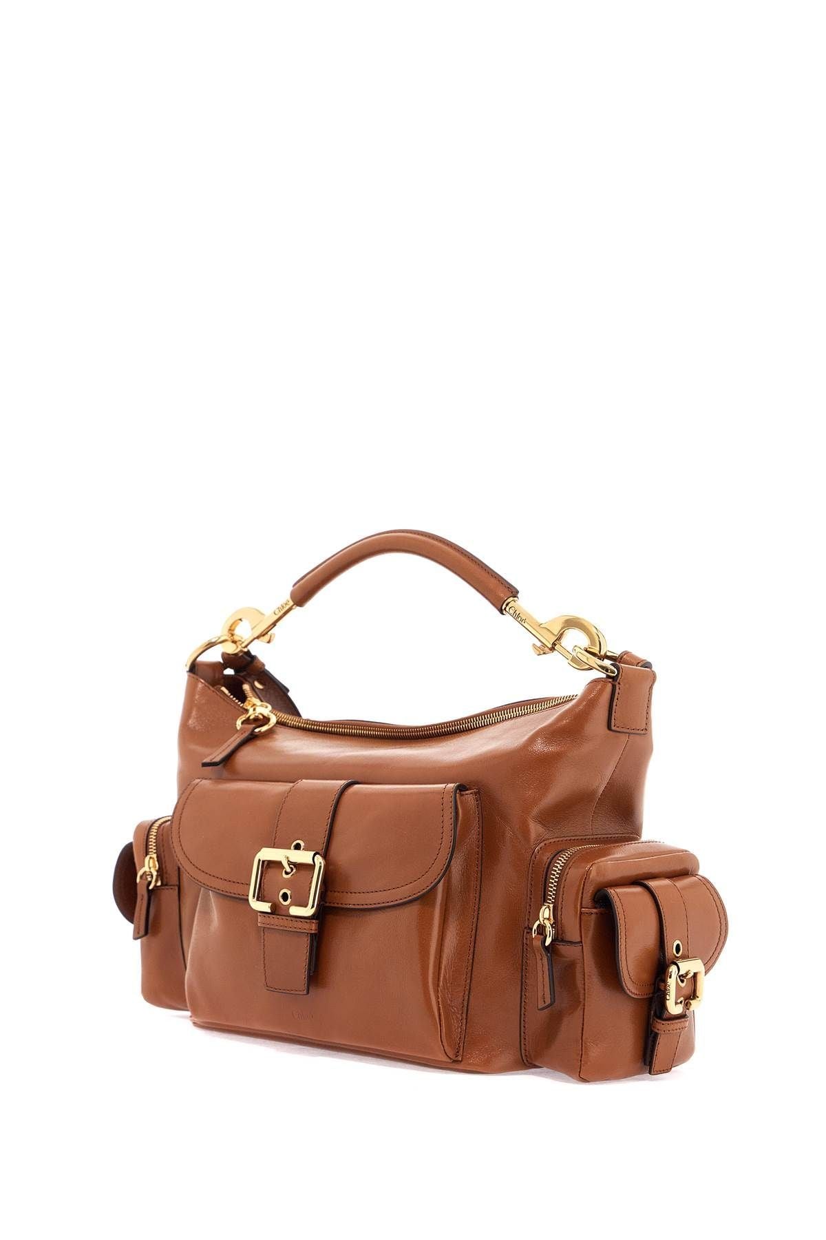 Structured Brown Clay Calfskin Crossbody With Golden Details Bag