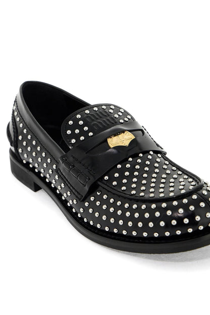 Studded Brushed Leather Penny Loafers