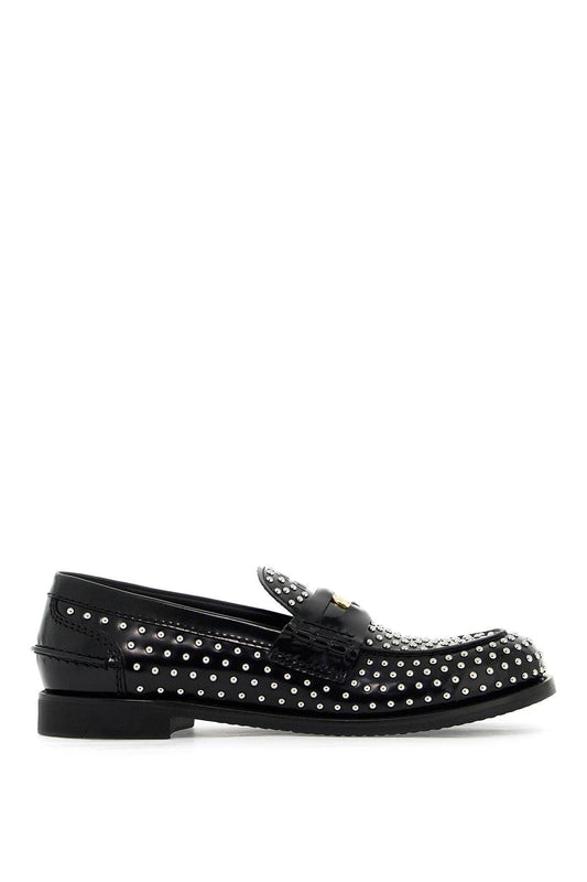 Miu Miu Studded Brushed Leather Penny Loafers 